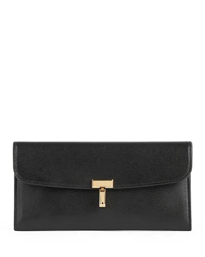 TOTÊME T-LOCK LEATHER WALLET IN BLACK