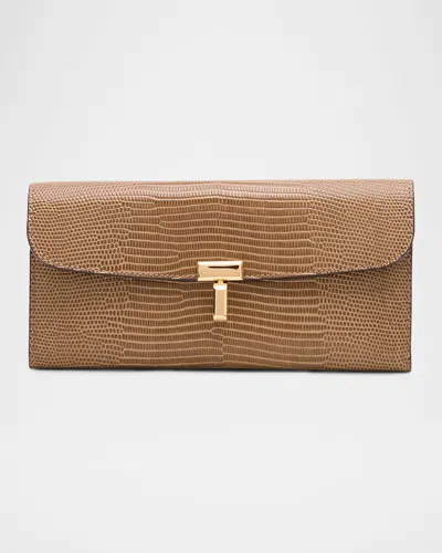 Totême T-lock Lizard-embossed Leather Wallet In Brown