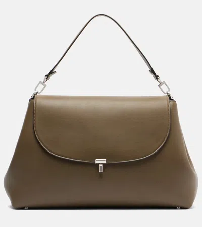 Totême T-lock Medium Leather Tote Bag In Gray
