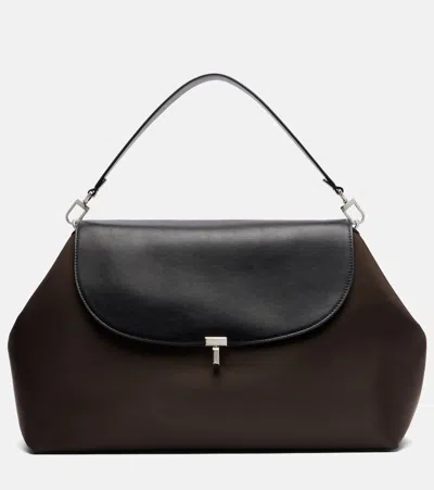 Totême T-lock Medium Leather-trimmed Shoulder Bag In Brown