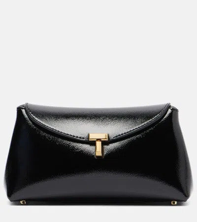 Totême T-lock Mini Patent Leather Clutch In Black