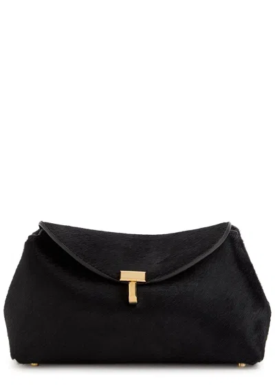 Totême Toteme T-lock Mini Pony Hair Clutch In Black