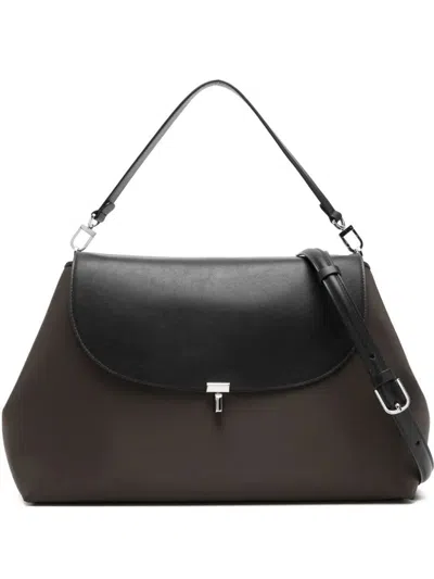 Totême Toteme "t-lock" Nylon Satchel Bags In Brown