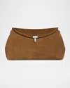 Totême T Lock Suede Clutch Bag In Brown