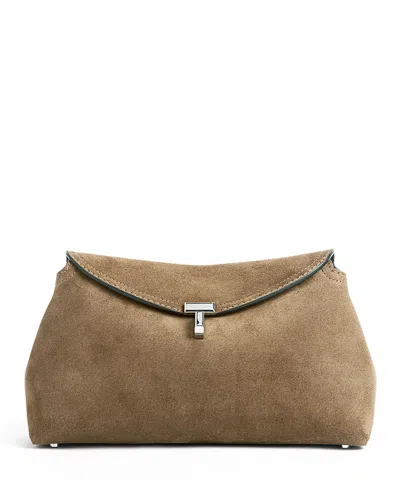 Totême T-lock Suede Clutch In Brown