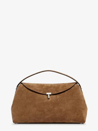 Totême T-lock Suede Handbag In Sand