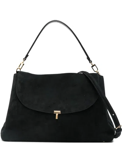 Totême T-lock Suede Leather Tote Bag In Black