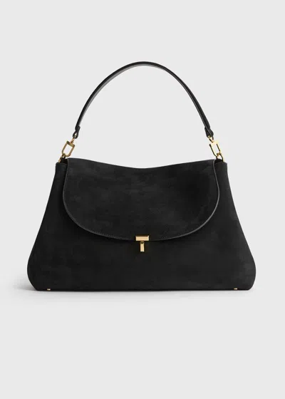 Totême T-lock Suede Satchel Black