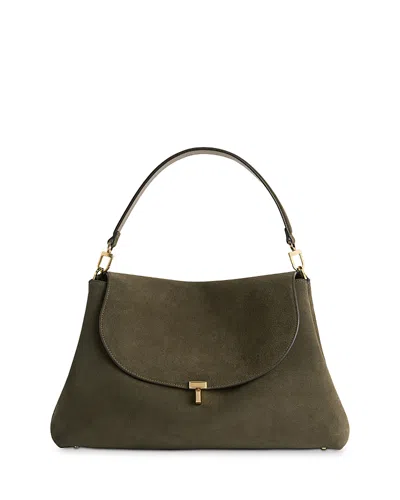 Totême T Lock Suede Satchel In Brown