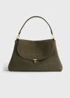 Totême T-lock Suede Satchel Dark Taupe In Brown