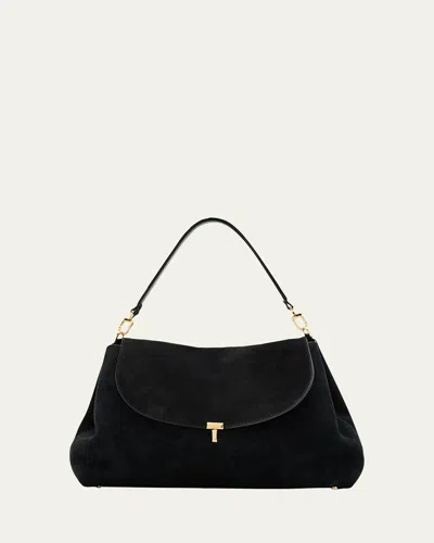 Totême T-lock Suede Shoulder Bag In Black