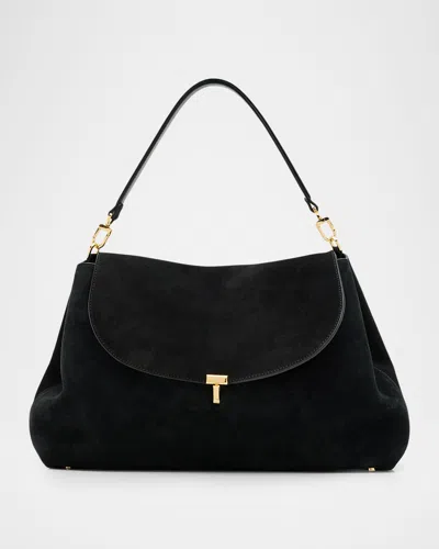 Totême T-lock Suede Shoulder Bag In Brown