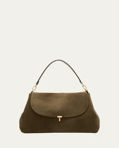 Totême T-lock Suede Shoulder Bag In Brown