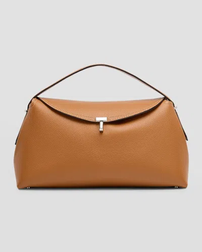 Totême T-lock Top Handle Bag In Pebble Grain Leather In Brown