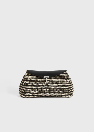Totême T-lock Woven-leather Clutch Black/sand
