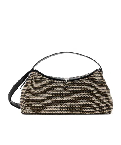 Totême T-lock Woven Leather Shoulder Bag In Black