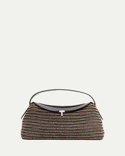 Totême T Lock Woven Leather Top-handle Bag In Black