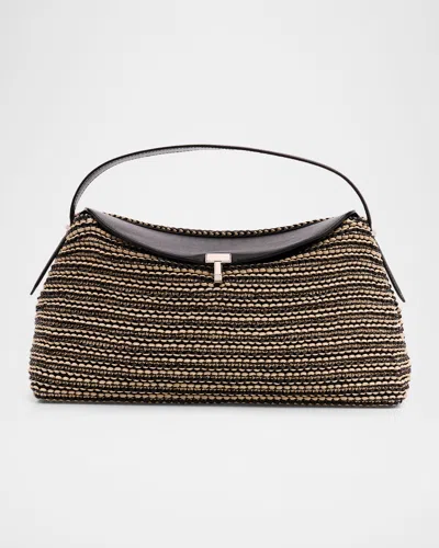 Totême T Lock Woven Leather Top-handle Bag In Black