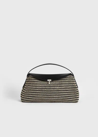 Totême T-lock Woven-leather Top Handle Black/sand