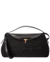 Totême Toteme T-lock Woven Leather Top Handle Shoulder Bag In Black
