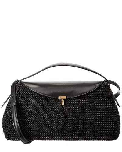 Totême Toteme T-lock Woven Leather Top Handle Shoulder Bag In Black