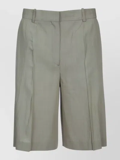 Totême Tailored Wide Shorts Pleats Belt Loops In Green