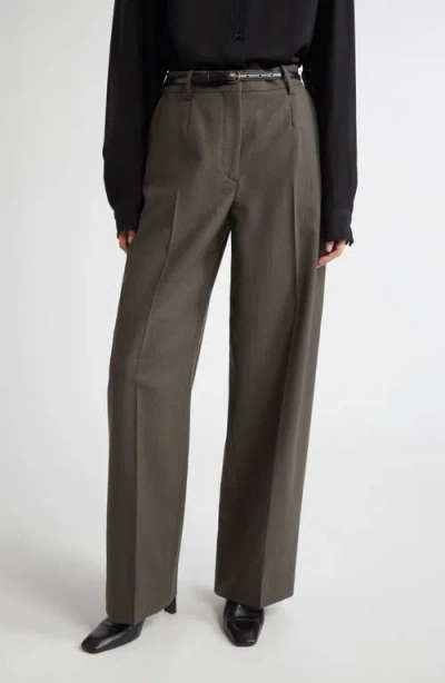 Totême Toteme Tailored Wool Blend Wide Leg Trousers In Green