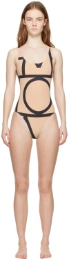 Totême Tan & Black Monogram Swimsuit In 910 Monogram Print