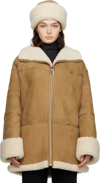 TOTÊME TAN & OFF-WHITE SIGNATURE SHEARLING JACKET