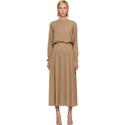 Totême Tan Boatneck Jersey Maxi Dress In Brown