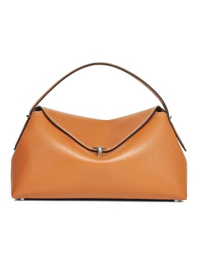 Totême Tan T-lock Grained-leather Top Handle Bag In Brown