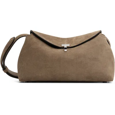 Totême Tan T-lock Suede Clutch In Brown