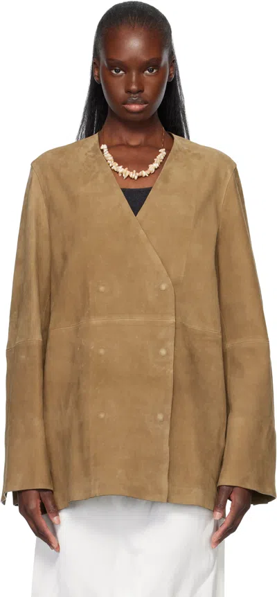 Totême Tan V-neck Suede Blazer In Brown