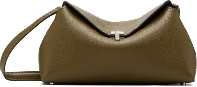 Totême Taupe T-lock Grained Leather Clutch In Green
