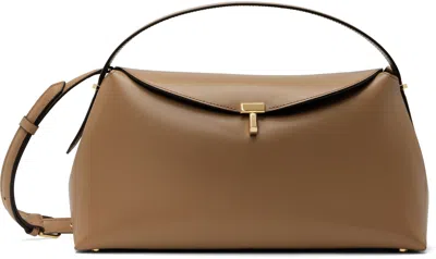 Totême Taupe T-lock Leather Top Handle Bag In Brown