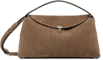 TOTÊME TAUPE T-LOCK SUEDE TOP HANDLE BAG