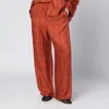 Totême Terracotta Silk Trousers With Monogram In Brown