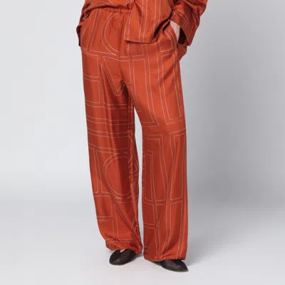Totême Womens Contrast-stitch Silk Pyjama-style Bottoms Terracotta In Orange