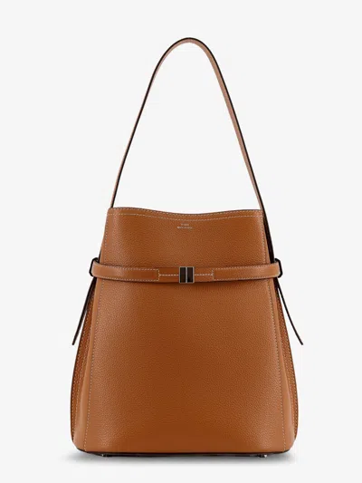 Totême Textured Leather Bucket Bag With Frontal Strap In Brown