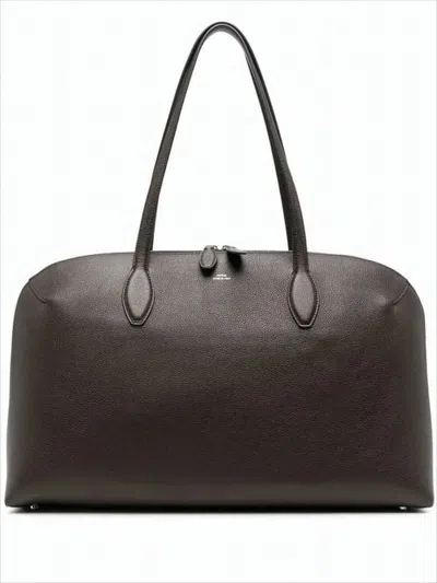 Totême Textured Leather Tote Bag With Zip Closure In Brown