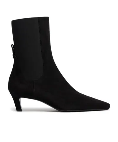 Totême Square Pointed-toe Ankle Kitten-heel Boots In Black Suede