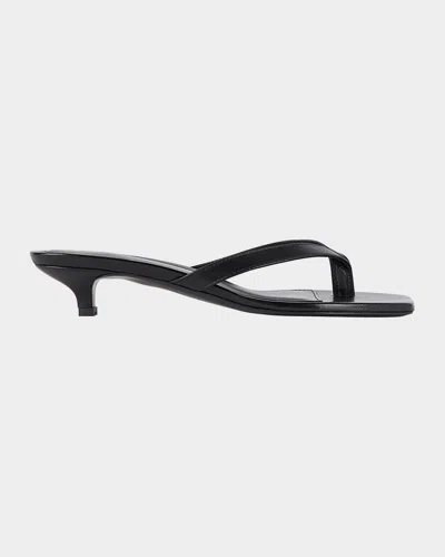 Totême Minimalist Black Leather Thong Sandals With Square Toe And Low Heel In Multi