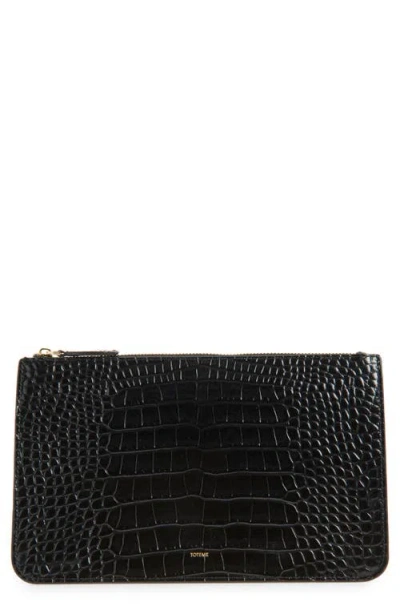 Totême Toteme Threefold Croc Embossed Leather Clutch In Black