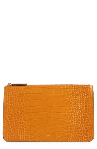 Totême Toteme Threefold Croc Embossed Leather Clutch In Brown