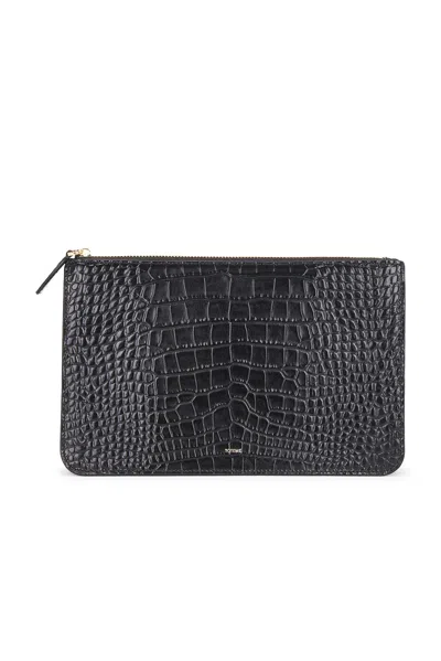 Totême Threefold Croco Embossed Clutch In Black