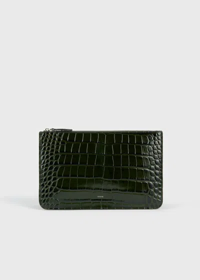 Totême Threefold Croco-embossed Clutch Dark Green