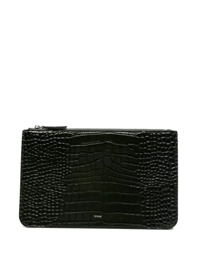 Totême Threefold Crocodile-embossed Clutch In Green