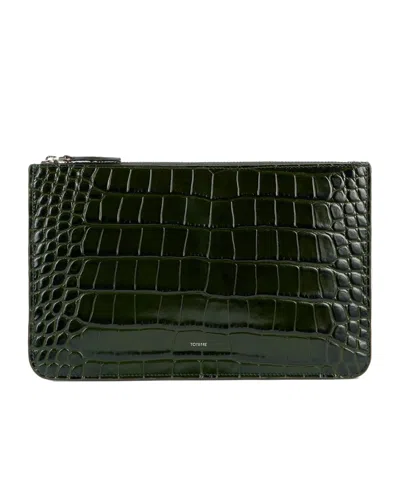 Totême Threefold Croco-embossed Clutch Dark Green In Black