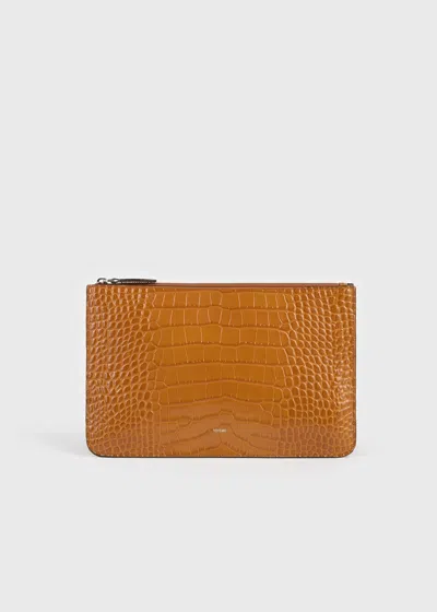 Totême Threefold Croco-embossed Clutch Tangerine In Orange