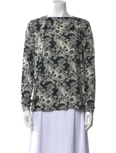 Pre-owned Totême Tie Neck Jersey Turtleneck Floral Print Blouse In Black